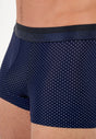 Close-up view of a men model wearing HO navy  Boxer Briefs
