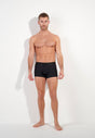 Full-body view of a men model wearing HO black print  Boxer Briefs