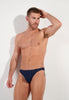 Front view of a men model wearing HO navy  Comfort Micro Briefs