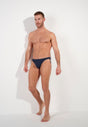 Full-body view of a men model wearing HO navy  Comfort Micro Briefs