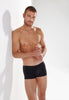 Front view of a men model wearing HO black modal/viscose/tencel Comfort Boxer Briefs