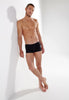 Full-body view of a men model wearing HO black modal/viscose/tencel Comfort Boxer Briefs