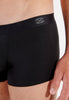 Close-up view of a men model wearing HO black modal/viscose/tencel Comfort Boxer Briefs