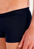Close-up view of a men model wearing HO navy modal/viscose/tencel Comfort Boxer Briefs