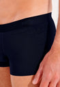 Close-up view of a men model wearing HO navy modal/viscose/tencel Comfort Boxer Briefs