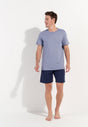 Full-body view of a men model wearing HO navy cotton Short Sleepwear