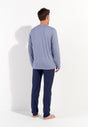General view of a men model wearing HO navy cotton Long Sleepwear