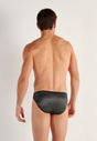 Back view of a men model wearing HO black/white stripes modal/viscose/tencel Comfort Micro Briefs
