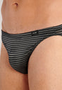 Close-up view of a men model wearing HO black/white stripes modal/viscose/tencel Comfort Micro Briefs