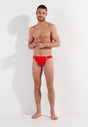 Full-body view of a men model wearing HO red  Swim Micro Briefs