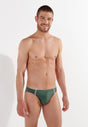 Front view of a men model wearing HO khaki green  Swim Micro Briefs