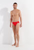 Full-body view of a men model wearing HO red  Swim Mini Briefs