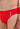 Close-up view of a men model wearing HO red  Swim Mini Briefs