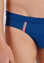 Close-up view of a men model wearing HO navy  Swim Mini Briefs