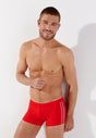 Front view of a men model wearing HO red  Swim Shorts