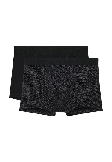 Front cutout view of HO black/black print cotton Boxer Briefs HO1 2p