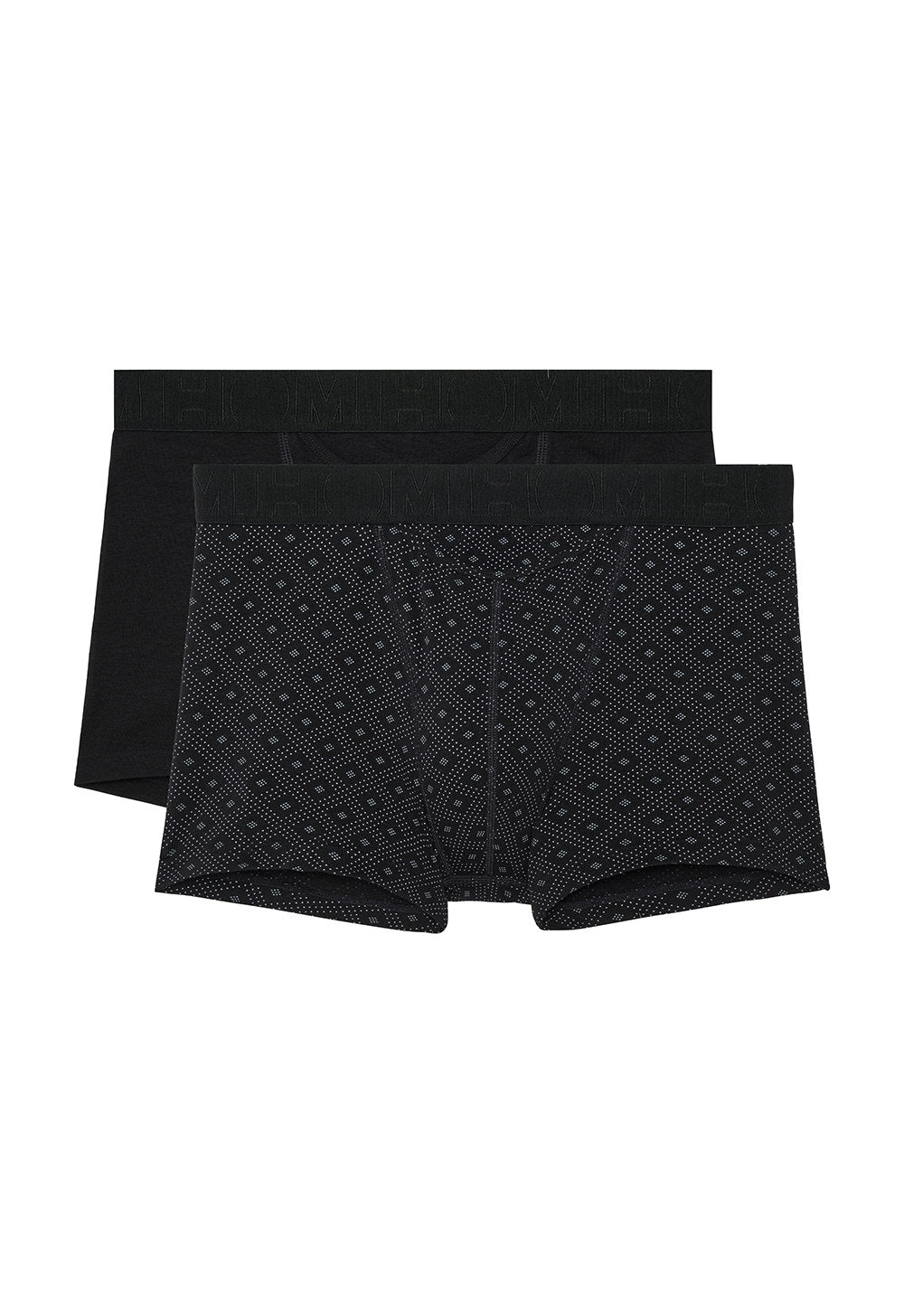 Front cutout view of HO black/black print cotton Boxer Briefs HO1 2p