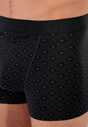 Close-up view of a men model wearing HO black/black print cotton Boxer Briefs HO1 2p