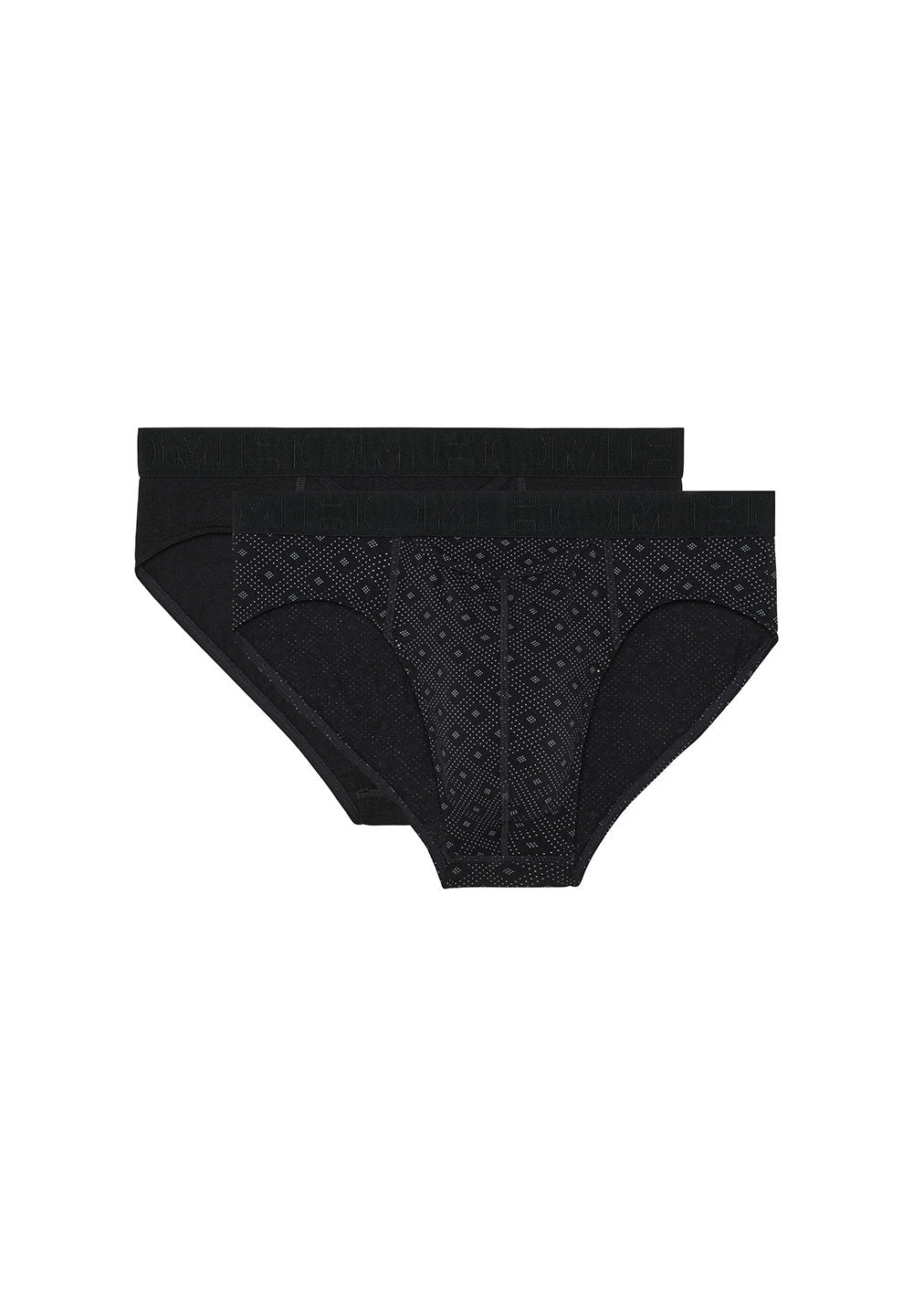 Front cutout view of HO black/black print cotton Mini Briefs HO1 2p
