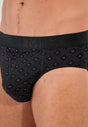 Close-up view of a men model wearing HO black/black print cotton Mini Briefs HO1 2p