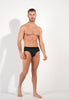 General view of a men model wearing HO black/black print cotton Mini Briefs HO1 2p