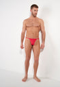 Full-body view of a men model wearing HO red  G-String