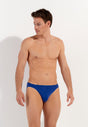 Front view of a men model wearing HO blue  Micro Briefs