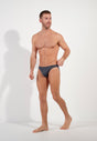 Full-body view of a men model wearing HO grey cotton Comfort Micro Briefs
