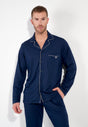 Front view of a men model wearing HO navy cotton Long Sleepwear