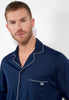 Close-up view of a men model wearing HO navy cotton Long Sleepwear