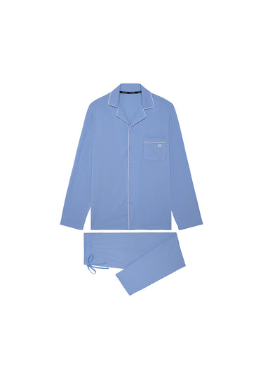 Front cutout view of HO light blue cotton Long Sleepwear