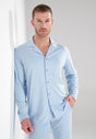 Front view of a men model wearing HO light blue cotton Long Sleepwear