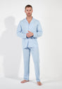 Full-body view of a men model wearing HO light blue cotton Long Sleepwear