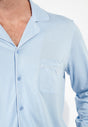 Close-up view of a men model wearing HO light blue cotton Long Sleepwear