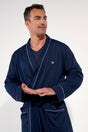 Front view of a men model wearing HO navy cotton Robe