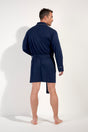 General view of a men model wearing HO navy cotton Robe