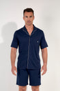 Front view of a men model wearing HO navy cotton Short Sleepwear