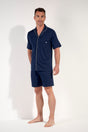 Full-body view of a men model wearing HO navy cotton Short Sleepwear