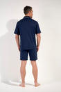 General view of a men model wearing HO navy cotton Short Sleepwear
