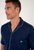 Close-up view of a men model wearing HO navy cotton Short Sleepwear