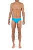 Full-body view of a men model wearing HO turquoise  Swim Mini Briefs