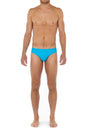 Full-body view of a men model wearing HO turquoise  Swim Mini Briefs