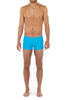 General view of a men model wearing HO turquoise  Swim Shorts