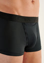 Close-up view of a men model wearing HO black modal/viscose/tencel Boxer Briefs HO1