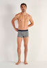 Full-body view of a men model wearing HO navy modal/viscose/tencel Boxer Briefs HO1