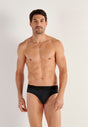 Front view of a men model wearing HO black modal/viscose/tencel Briefs HO1