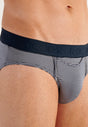 Close-up view of a men model wearing HO navy modal/viscose/tencel Briefs HO1