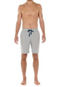 Full-body view of a men model wearing HO grey mélange cotton Sweat Shorts