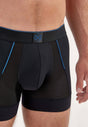 Close-up view of a men model wearing HO black  Boxer Briefs