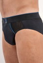 Close-up view of a men model wearing HO black  Mini Briefs